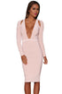 Sexy Pink Shoulder Cutout Long-Sleeve Jersey Dress